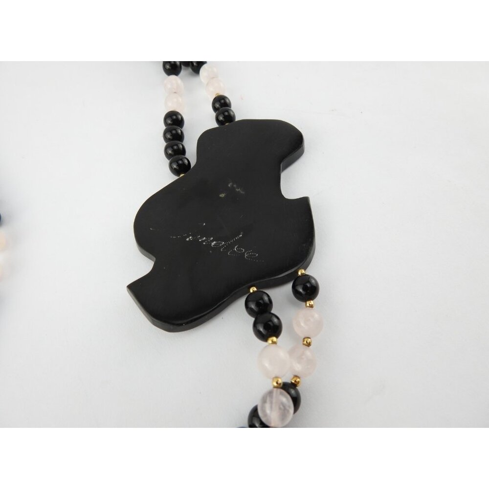 Anne Gee Black Beaded Mother Of Pearl Floral Statement Necklace - Picture 9 of 10